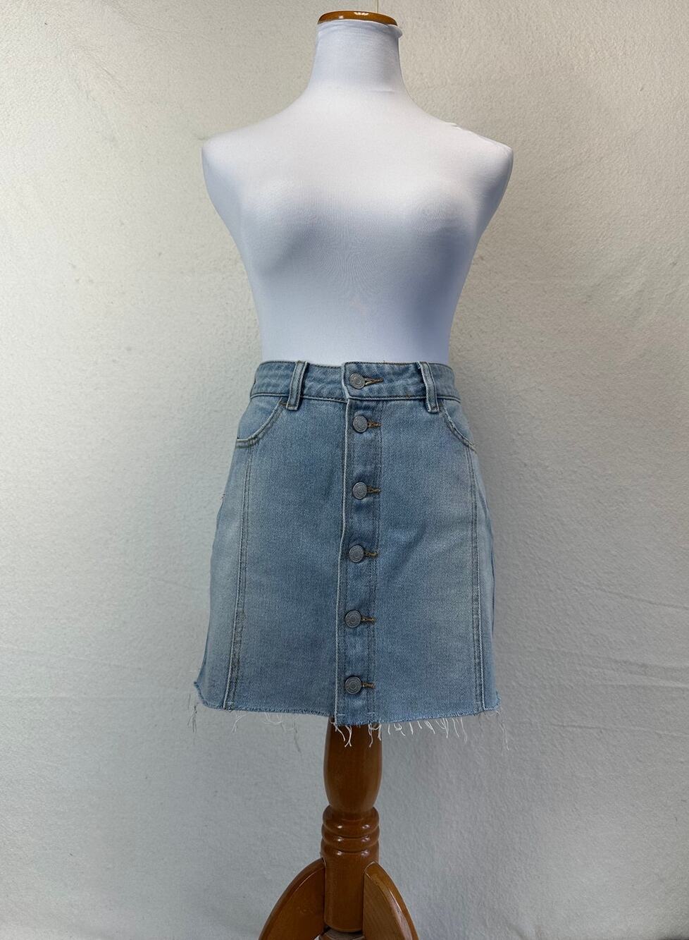 Pacsun Classic Button-Front Denim Mini Skirt Frayed Hemline Women's SZ 24